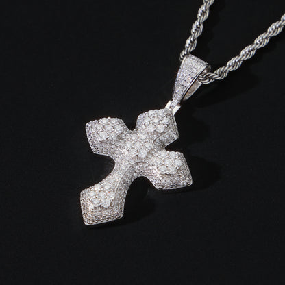 925 Silver Moissanite Cross Pendant White Gold