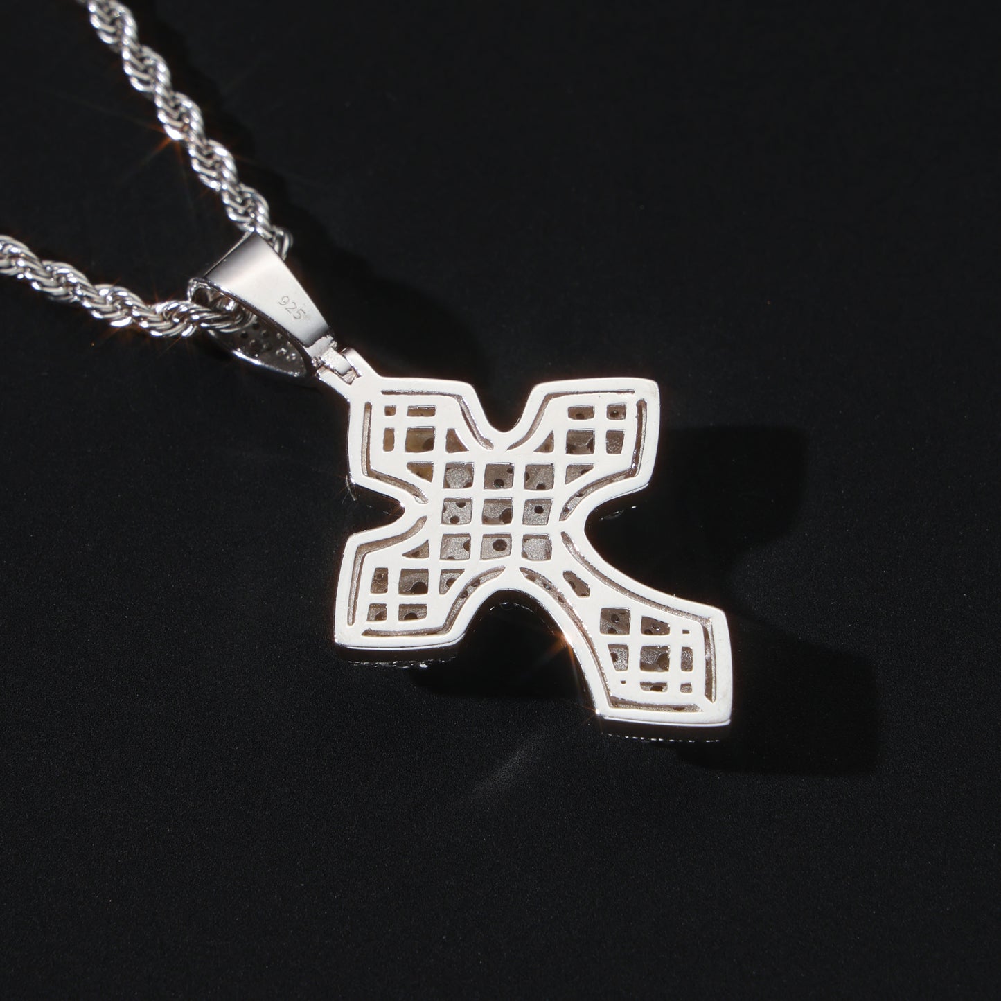 925 Silver Moissanite Cross Pendant White Gold