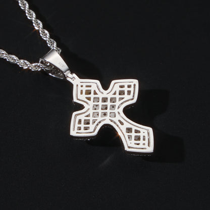 925 Silver Moissanite Cross Pendant White Gold
