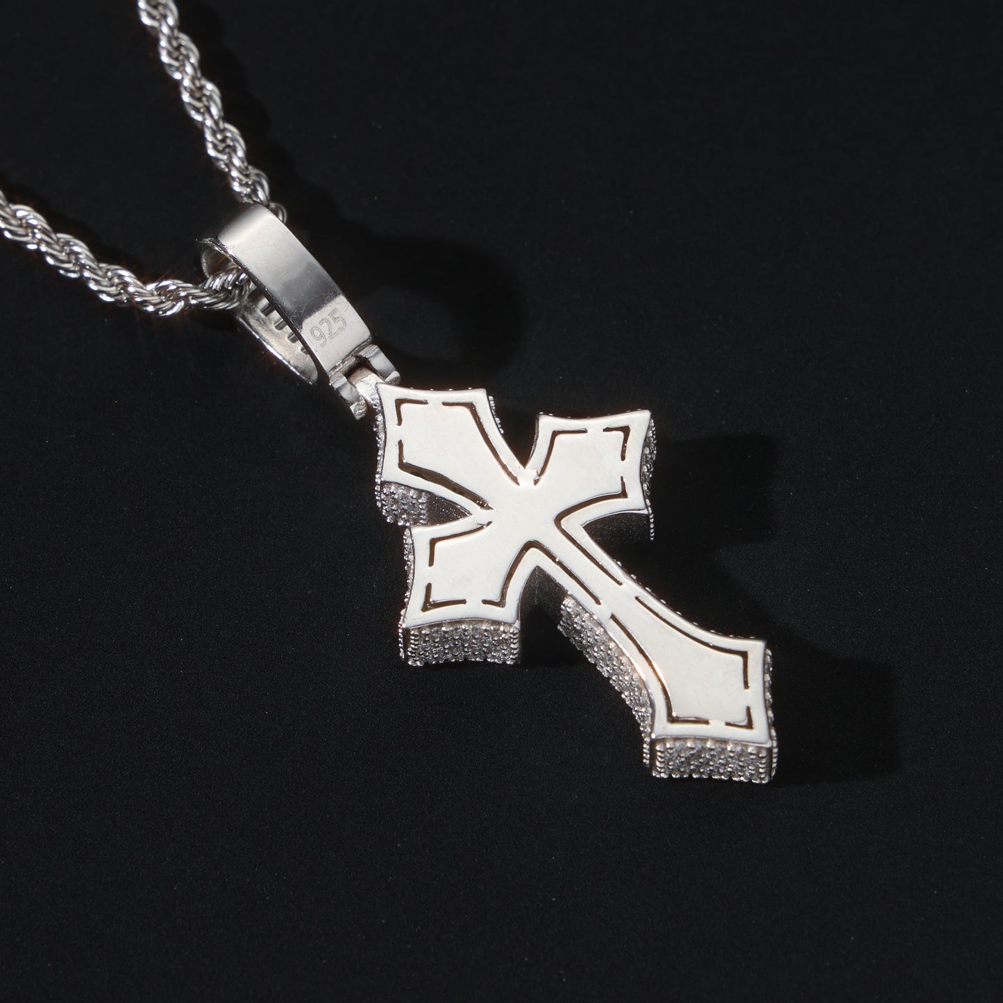 925 Silver Moissanite Baguette Cross Pendant