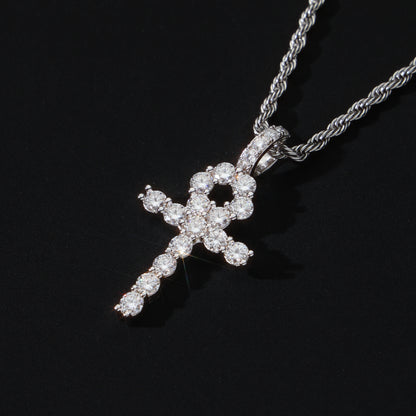 925 Silver Moissanite Ankh Necklace Pendant White Gold