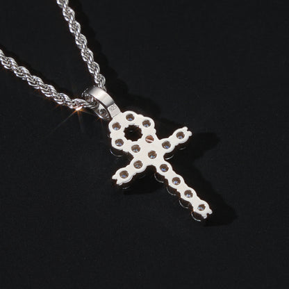 925 Silver Moissanite Ankh Necklace Pendant White Gold