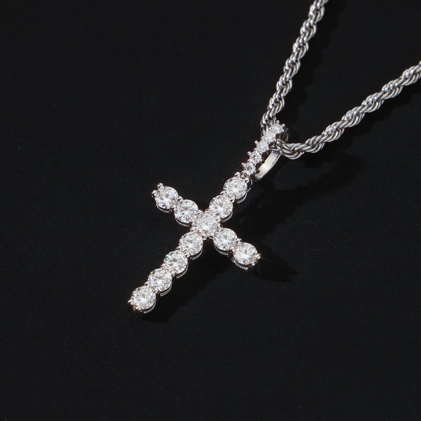 925 Silver Moissanite Cross Necklace Pendant White Gold