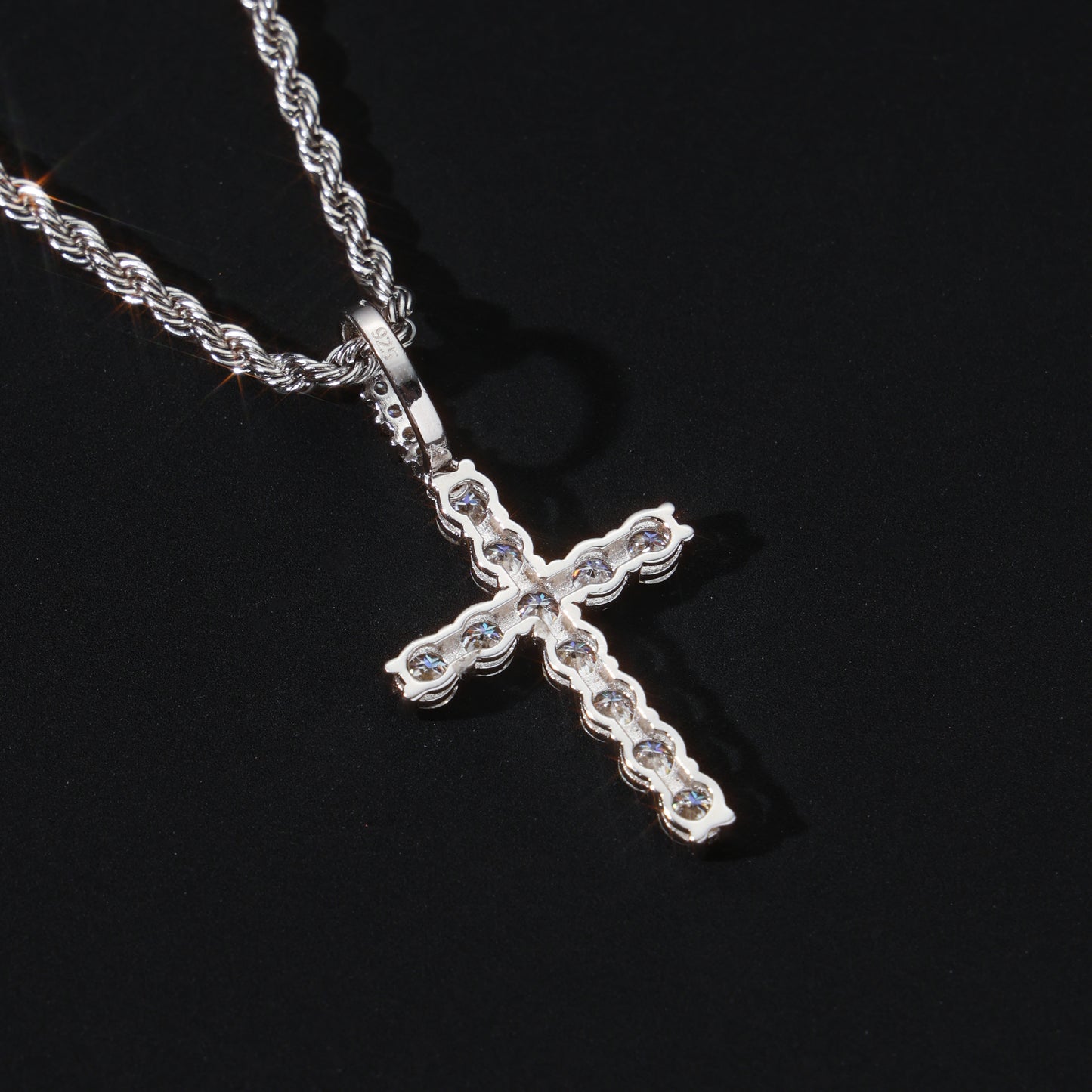 925 Silver Moissanite Cross Necklace Pendant White Gold