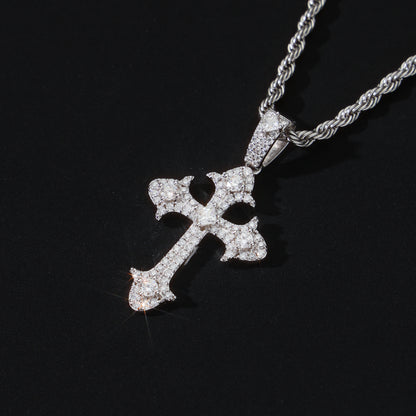 925 Silver Moissanite Fleur Cross Pendant White Gold