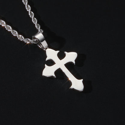 925 Silver Moissanite Fleur Cross Pendant White Gold
