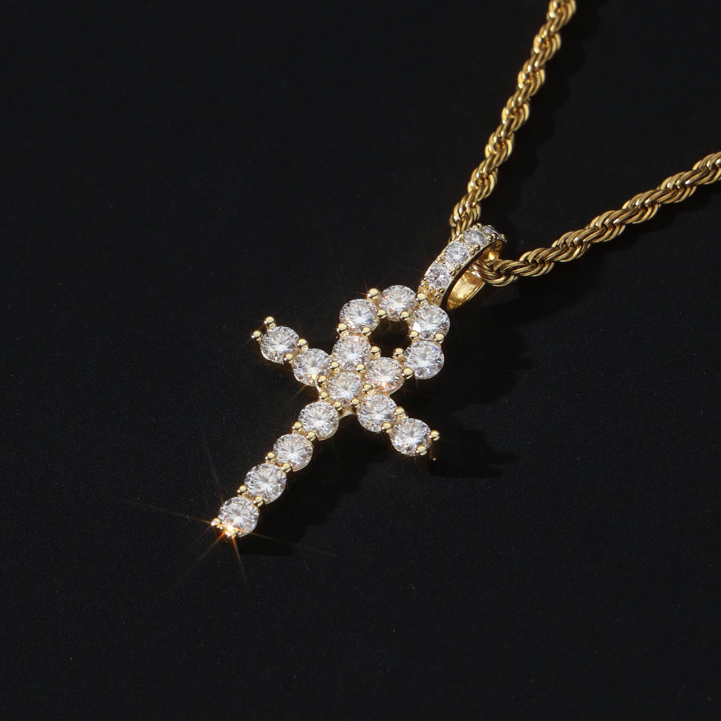 925 Silver Moissanite Ankh Necklace Pendant 18K Gold