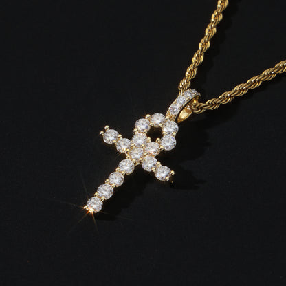925 Silver Moissanite Ankh Necklace Pendant 18K Gold