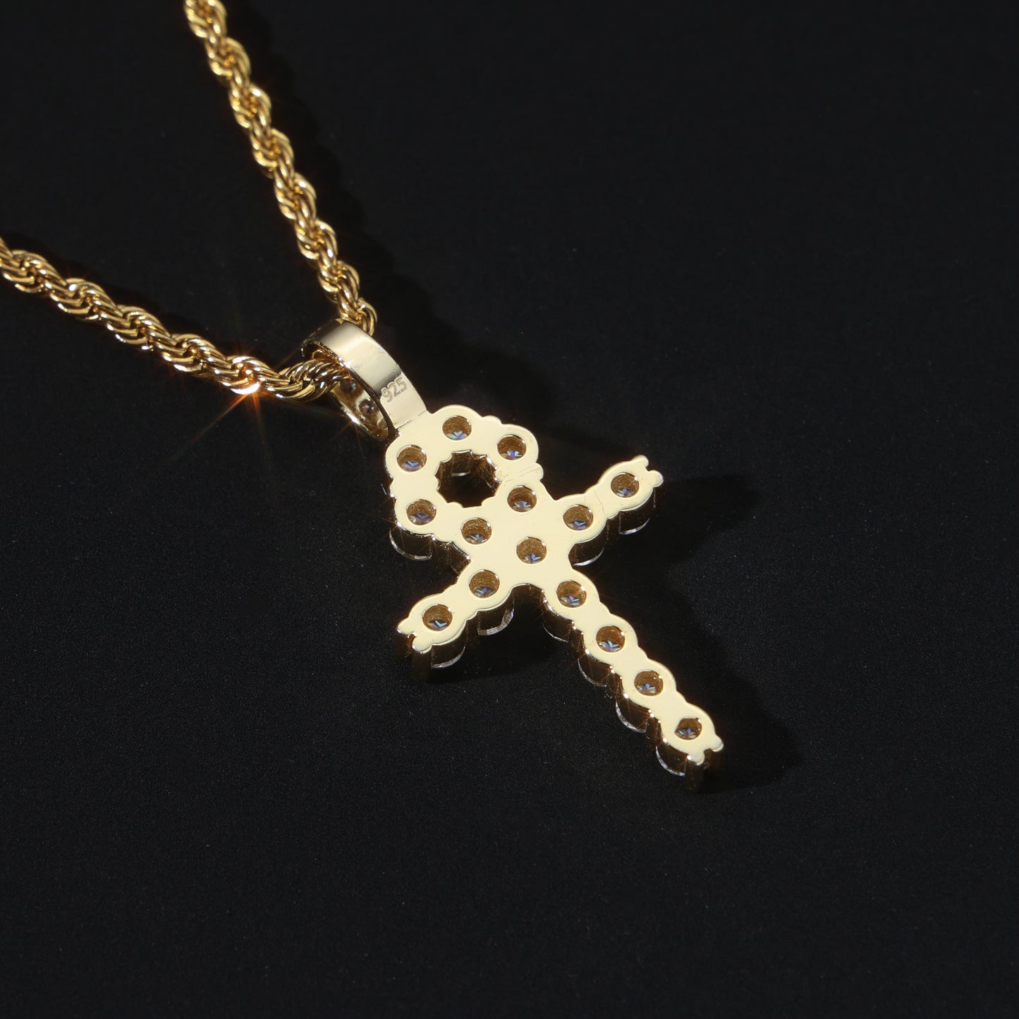 925 Silver Moissanite Ankh Necklace Pendant 18K Gold