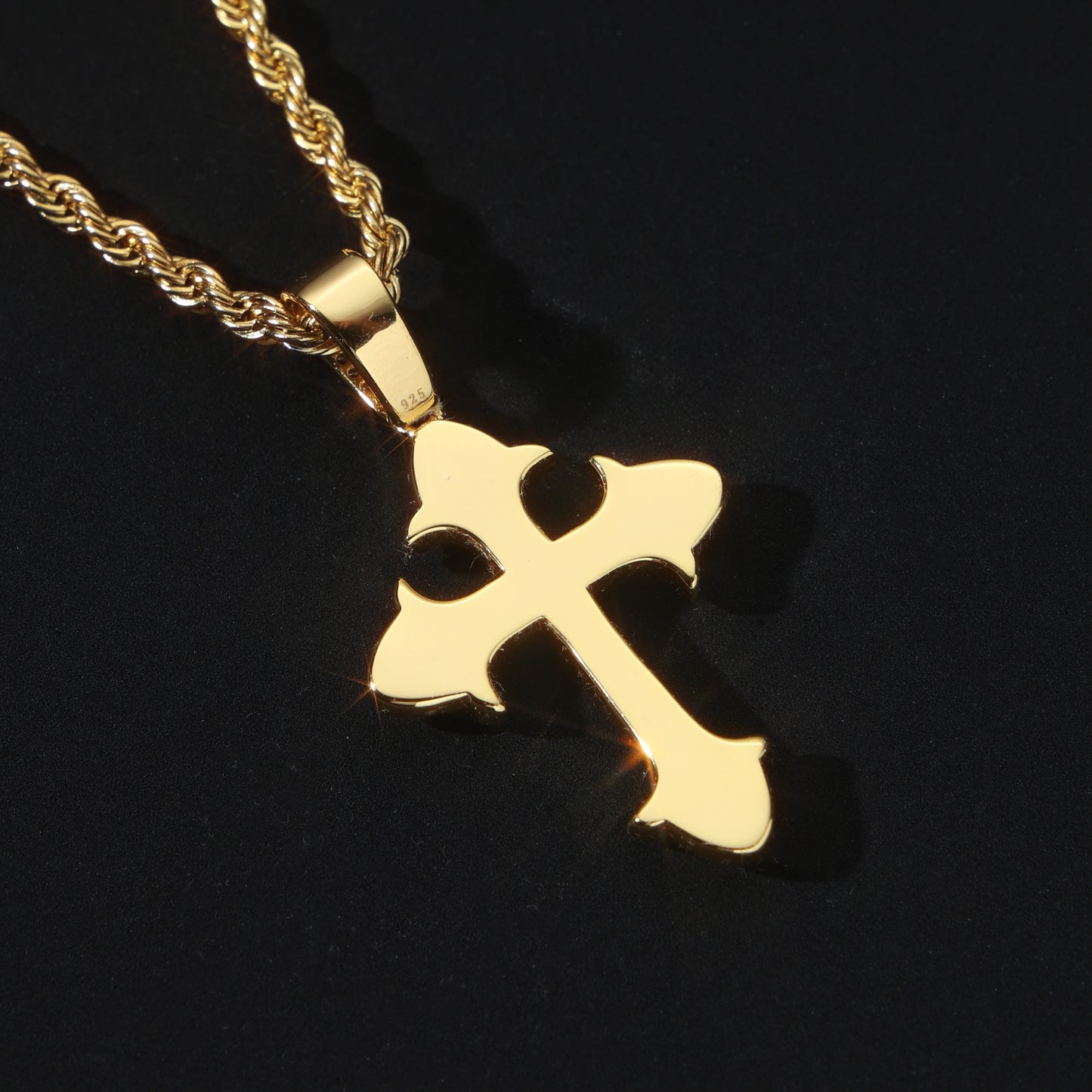 925 Silver Moissanite Fleur Cross Pendant 18K Gold