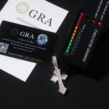 925 Silver Moissanite Baguette Cross Pendant