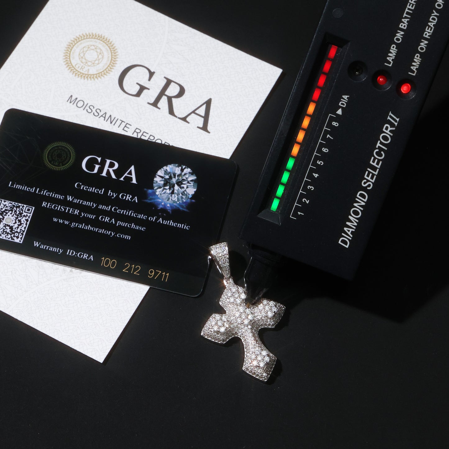 925 Silver Moissanite Cross Pendant White Gold