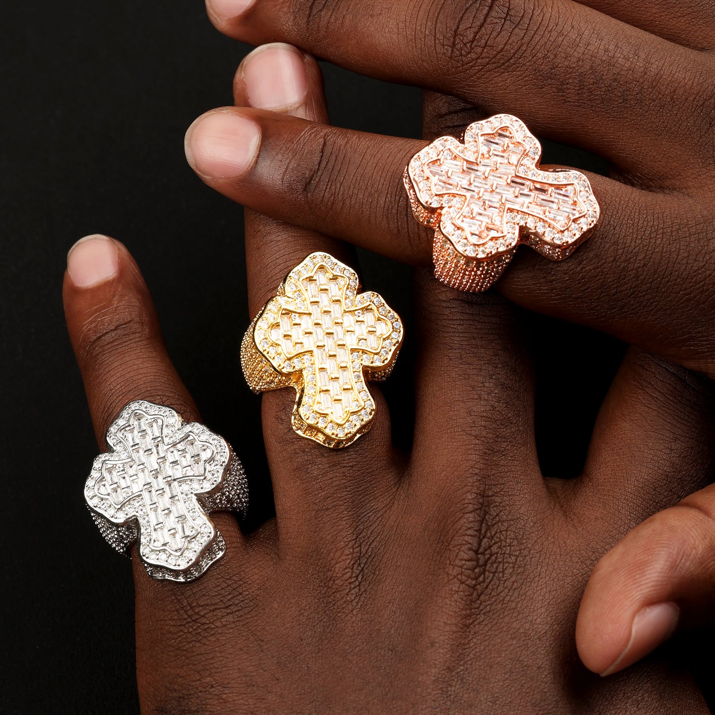 CZ Stone Iced Cross-Shaped Baguette Ring