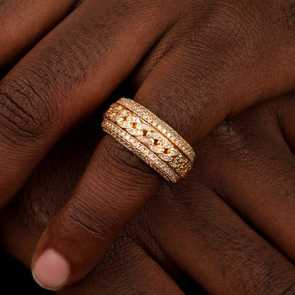 CZ Stone Iced Rotatable Cuban Ring in 18K Gold