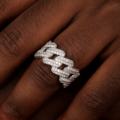 CZ Stone Micro-Inlay Cuban Link Ring White Gold