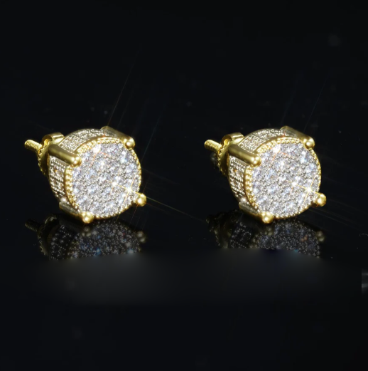 925 STERLING SILVER MICRO-INLAY AAA CZ TWO-TONE STUD EARRING