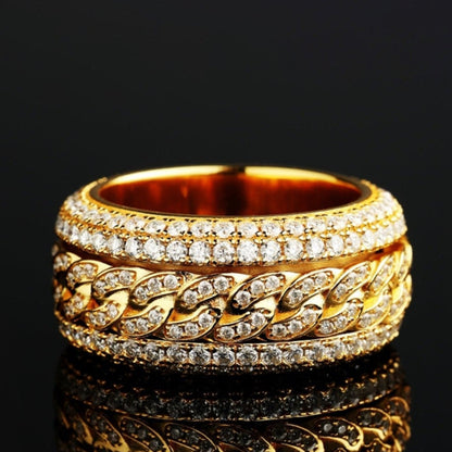 925 Silver Micro Paved Moissanite Rotatable Cuban Link Ring 18K Gold