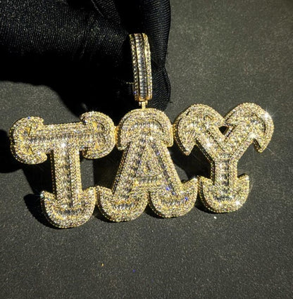 Custom Big Baguette Letter Name Pendant