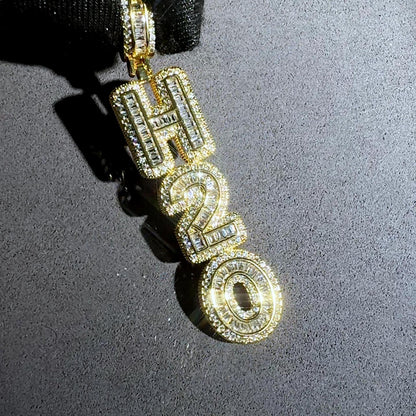 Iced Custom Baguette Letter Name Pendant 18K Gold