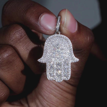 925 Silver Moissanite Hamsa Pendant White Gold