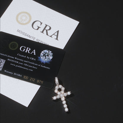 925 Silver Moissanite Ankh Necklace Pendant White Gold
