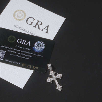 925 Silver Moissanite Fleur Cross Pendant White Gold