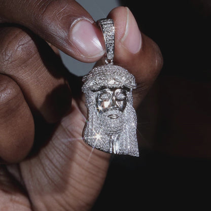 925 Silver Moissanite Jesus Pendant White Gold