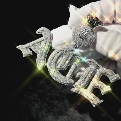 Custom Iced Baguette Old English Pendant White Gold