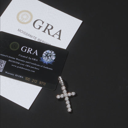 925 Silver Moissanite Cross Necklace Pendant White Gold