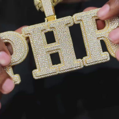 Custom Big Letter Name Pendant White Gold