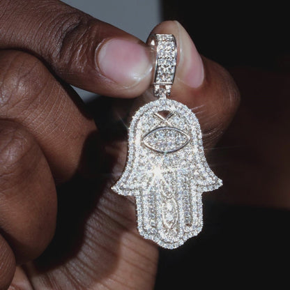 925 Moissanite Hamsa Pendant White Gold