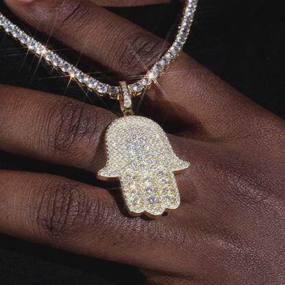 925 Silver Moissanite Hamsa Pendant 18K Gold